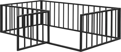 Miniatura 5 de VilroCaz Playfun - Cama de suelo tamaño individual con valla que se puede abrir, cama Montessori de metal con diseño de plataforma para niños
