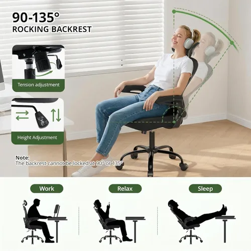 Miniatura 4 de Kechen Silla de oficina con reposabrazos giratorios, malla de respaldo alto y diseño transpirable de silla de escritorio para computadora, soporte