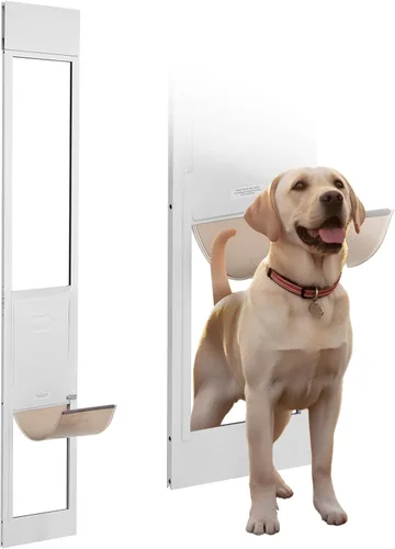 Miniatura 14 de VEVOR Puerta para perro para puerta corrediza de vidrio, 75 7/8 "-80 11/16 pulgadas de altura ajustable para puertas correderas, marco de aluminio