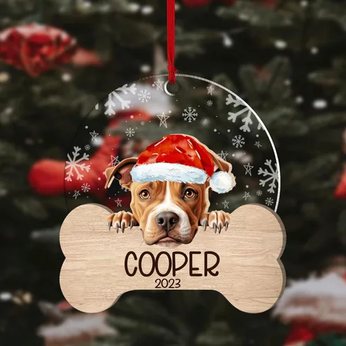 Miniatura 2 de Nazenti American Pit Bull Terrier Adorno de Navidad, adorno de perro fotográfico, adorno de perro personalizado, adornos de fotos de madera
