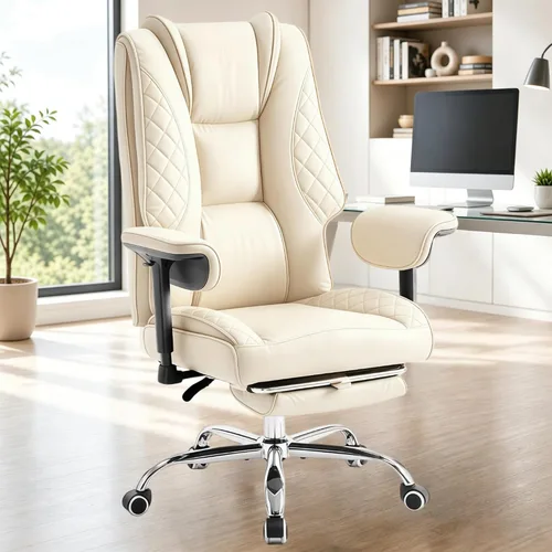 Big and Tall Office Chair and High Back with Heavy Duty Wide Executive Office Chair with Foot Rest, Adjustable Armrests (Beige)