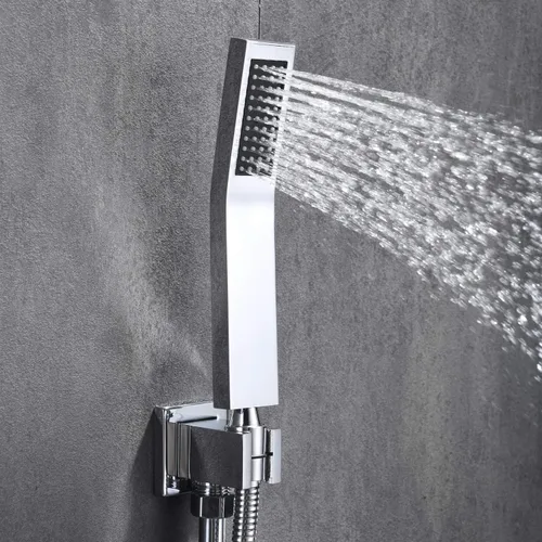 Miniatura 7 de Sistema de ducha, juego de grifo de ducha completo con caño de bañera tipo cascada, cabezal de ducha de lluvia de 8 pulgadas y ducha de mano, Cromado