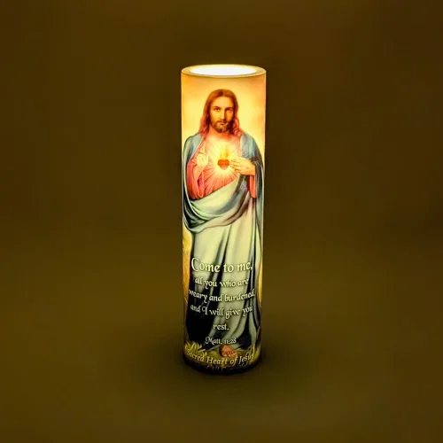 Miniatura 7 de Vela de oración devocional sin llama LED Sagrado Corazón de Jesús