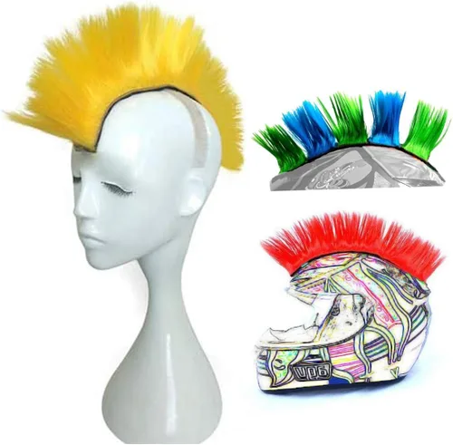 Miniatura 6 de Cresta estilo mohicano con adhesivo para casco de motocicleta, bicicleta, esquí, snowboard. Incluye peluca estilo mohicano para trajes de skinhead