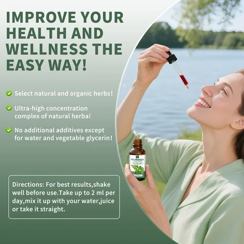 Miniatura 6 de Gotas líquidas de moringa orgánica para piel, intestino, apoyo inmunológico, hoja de moringa oleifera, raíz de cúrcuma, hoja de olivo, pimienta