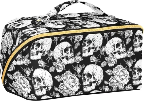 Miniatura 27 de Bolsa Organizadora de Maquillaje, Bolsa de Maquillaje de Halloween con Murciélagos Negros y Cielo Nocturno con Estrellas, Bolsa de Maquillaje
