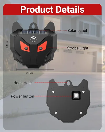 Miniatura 7 de Luces solares de depredador disuasorio de coyote - Repelente nocturno de animales con luces LED intermitentes rojas para gallinero, patio y jardín