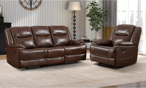 Miniatura 21 de EBELLO Genuine Leather Recliner Manual Chair for Living Room, 1 Seater Reclining Sofa Chair with Headrest and Armrest, Modern Durable Home Furniture