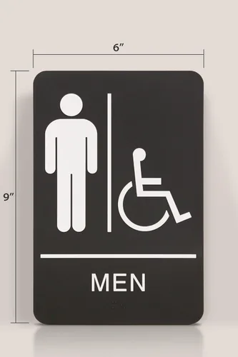 Miniatura 8 de Headline Letrero con texto en inglés "Ada", símbolo táctil accesible para hombres/sillas de ruedas, plástico, 6 x 9, negro/blanco