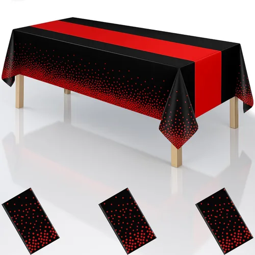Miniatura 13 de Manteles de plástico desechables 2 en 1 de 54 x 108 pulgadas, mantel rectangular de cocina con lunares negros y azules, para boda, cumpleaños, baby
