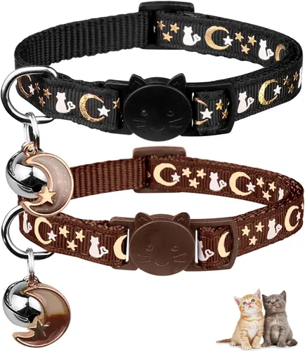 Miniatura 11 de Baeuppit 2 piezas de collares de gato separables con campana, lunas, estrellas, lindos collares ajustables para gatitos con colgante que brillan