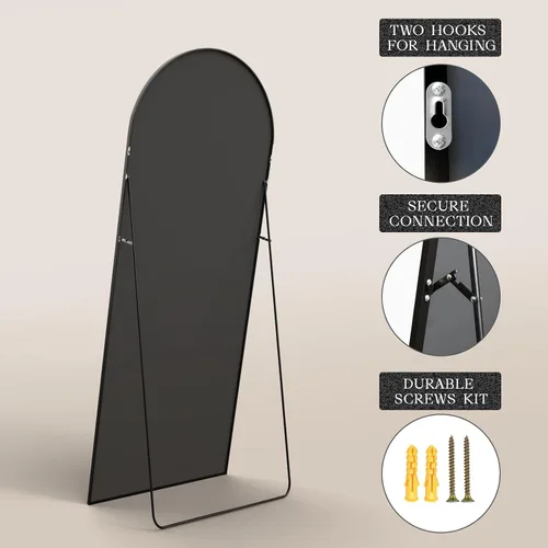 Miniatura 6 de MISSDAY Espejo arqueado de cuerpo completo de 64"x21", espejo de cuerpo completo con soporte, espejo de piso largo independiente, reclinable