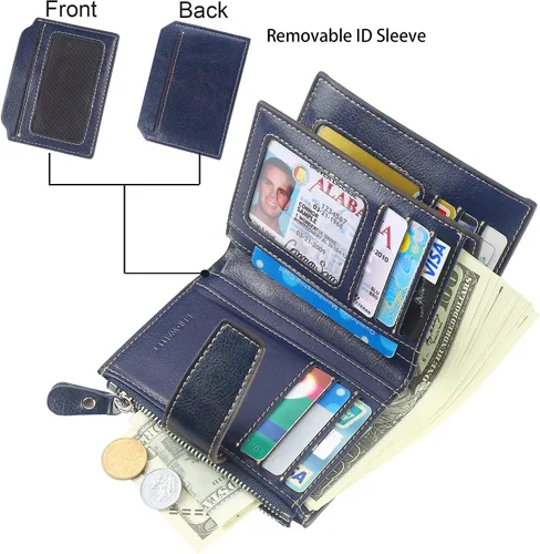 Miniatura 2 de Lavemi Pequeña cartera compacta para mujer, con bloqueo RFID, de piel auténtica, plegable, con ventanas de identificación