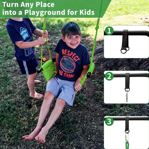Miniatura 6 de Hi-Na Columpio de árbol para niños, asiento de columpio de cuerda ajustable para niños pequeños con ganchos a presión y correas, capacidad de 440