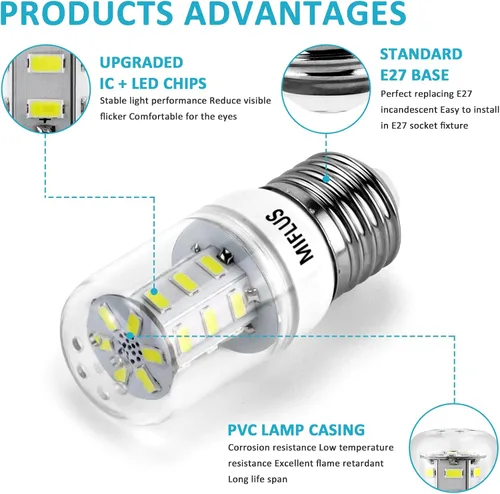 Miniatura 3 de Foco LED para refrigerador 5304511738 kei d34l Foco para refrigerador, Foco LED (3.5W 85V-265V E26/27 Luz blanca) Foco para electrodomésticos Blanco