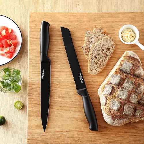 Miniatura 4 de Marco Almond® Juego de cuchillos de cocina con bloque y afilador MA23, juego de bloque de cuchillos de 17 piezas, juego de cuchillos negros de chef