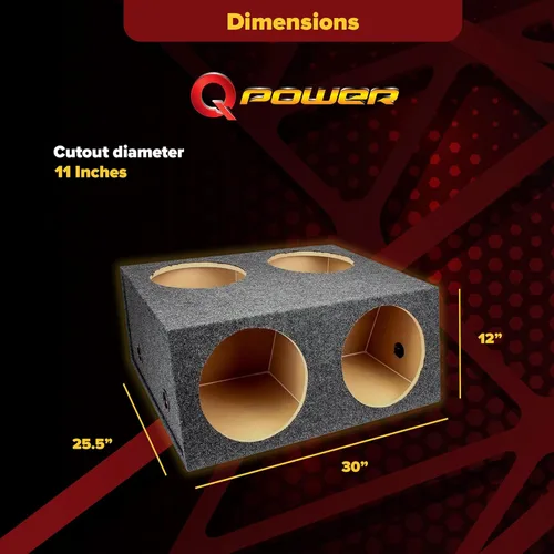 Miniatura 8 de QPower Quad Easy Set - Caja de altavoz dividida sellada de 4 agujeros, 12 pulgadas, carcasa de subwoofer, construcción de MDF, audio para automóvil