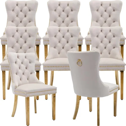 Miniatura 97 de ODUSE-DAILY - Juego de 4 sillas de cocina y comedor de terciopelo beige, tapizadas en tela, respaldo alto con alas, anilla metálica, estructura