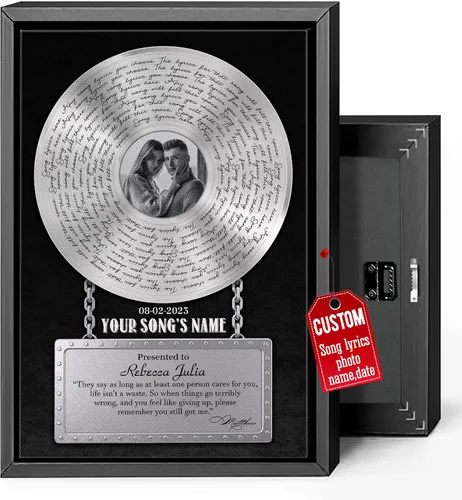 Miniatura 26 de H-DEWALL Regalos para marido de parte de la esposa, letras de canciones personalizadas con marco, discos de vinilo retro, decoración de pared