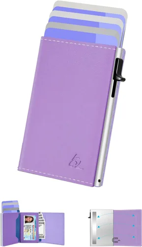 Miniatura 9 de Cartera Tarjetero para Hombres - Estuche de Aluminio Desplegable, Cuero de Microfibra Flexible Premium, Cartera Inteligente para Hombres, Bloqueo