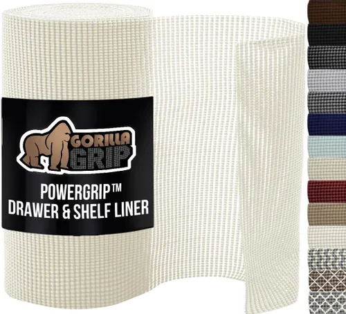 GORILLA GRIP powerGRIP - Forro para cajones y estantes de gabinete, agarre fuerte y resistente, forros no adhesivos para proteger gabinetes de