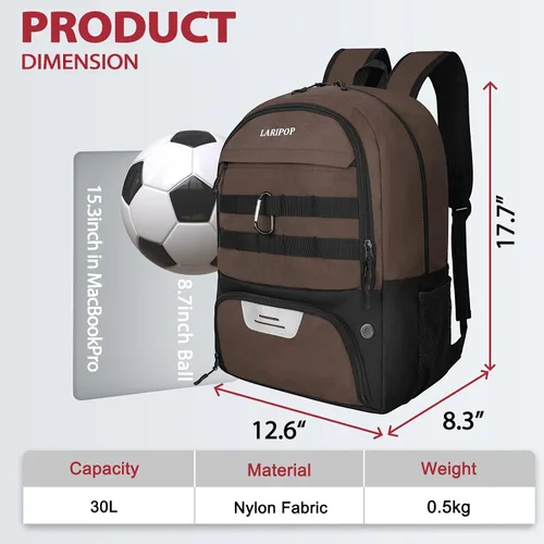 Miniatura 2 de LARIPOP Mochila de Fútbol, Bolsa de Fútbol con Soporte para Balón y Compartimento para Zapatos, Bolsas de Entrenamiento para Equipos Deportivos