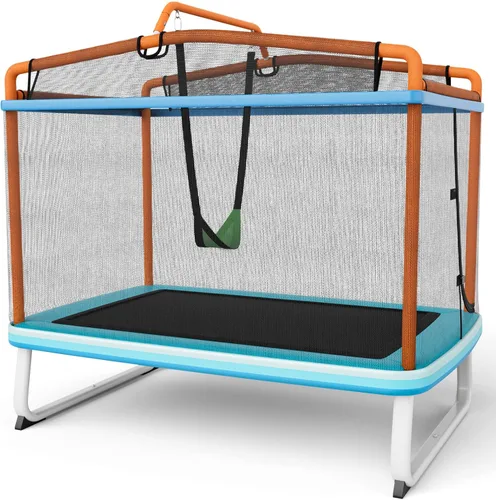 Miniatura 9 de Giantex - Cama elástica de 6 pies rectangular con columpio, cama elástica mini para niños aprobada por ASTM con red, barra horizontal, cierres