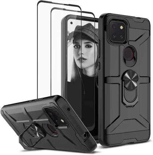 Miniatura 10 de Jeylly Funda para T-Mobile Revvl 5G con 2 protectores de pantalla de vidrio templado, cuerpo completo híbrido de policarbonato duro suave TPU anillo