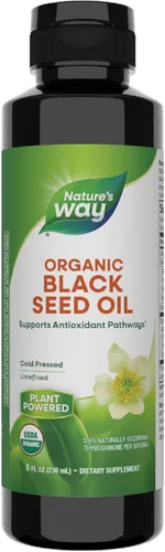 Nature's Way Aceite orgánico de semillas negras, apoya las vías antioxidantes*, prensado en frío, vegano, sin gluten, 8 onzas líquidas (el embalaje