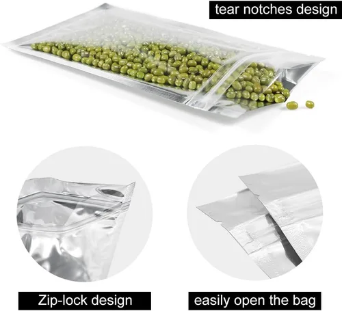 Miniatura 4 de Bolsa resellable de Mylar con cremallera para almacenamiento de alimentos, bolsas de papel de aluminio a prueba de olores, 100