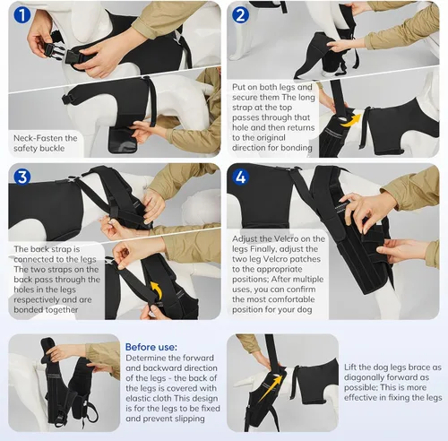 Miniatura 5 de Rodillera para perro para patas traseras desgarradas del ligamento cruzado anterior – Soporte ajustable antideslizante para piernas de perro con 4