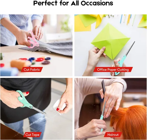 Miniatura 6 de Niutop Tijeras multiusos de 8 pulgadas, resistentes, ergonómicas y cómodas tijeras de agarre para oficina, hogar, escuela, arte y manualidades Rosa