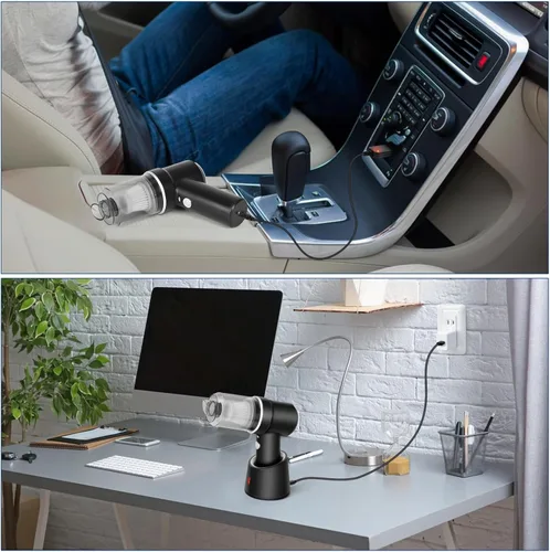 Miniatura 7 de Mini aspiradora de mano de 8 Kpa, aspiradora inalámbrica de alta potencia de 120 W, aspiradora de teclado 2 en 1 y plumero de aire con luz LED