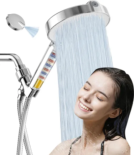 Cabezal de ducha filtrado de 15 cm con mango, cabezal de ducha de alta presión de 6 modos con filtro para agua dura, cabezal de ducha desmontable