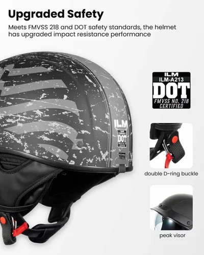 Miniatura 4 de ILM Medio casco de fibra de vidrio para motocicleta con visera para motocicleta, crucero, ciclomotor, scooter DOT modelo A213 Bandera patriótica.