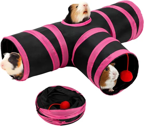 Miniatura 17 de Rypet Túnel de Cobaya de 3 Vías Plegable Túneles y Tubos para Mascotas Pequeñas con Pelota Interactiva para Conejo Bebé Hurón Hámster Chinchilla