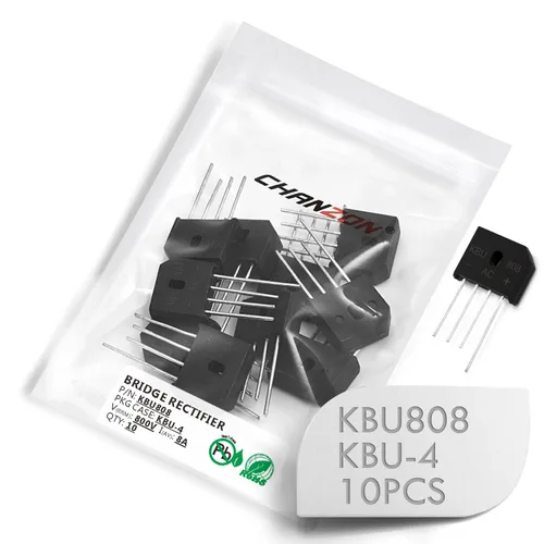 Chanzon KBU808 Puente Rectificador Diodo 8A 800V KBU-4 (SIP-4) Monofásico, Onda Completa 8 Amp 800V Diodos de Silicio Electrónicos