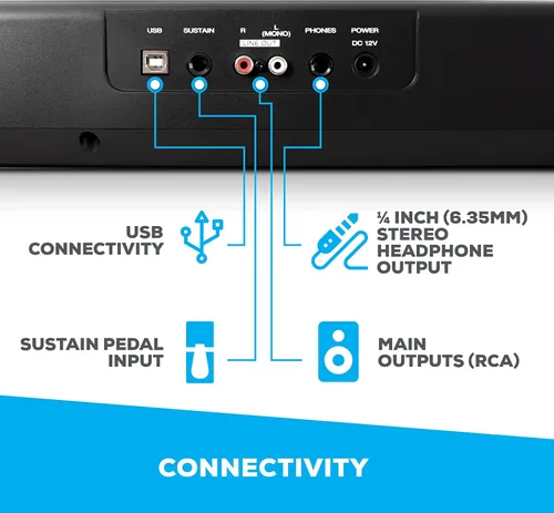 Miniatura 4 de Alesis Recital - Teclado de piano digital de 88 teclas con teclas semipesadas, 5 voces, lecciones de piano y auriculares de piano M-Audio HDH40