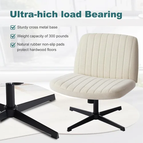 Miniatura 5 de OLIXIS Sillas de patas cruzadas, sin brazos, sin ruedas, asiento ancho, altura ajustable, giratorio, acolchado, tela acolchada, silla de escritorio