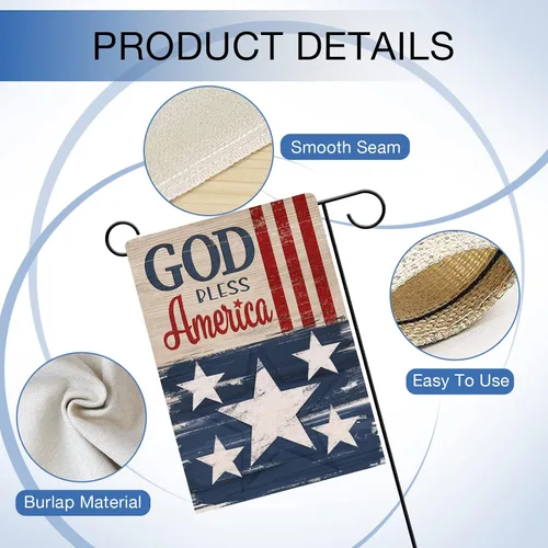 Miniatura 3 de Hzppyz Bandera patriótica de jardín con texto en inglés «God Bless America» del 4 de julio, de doble cara, diseño de estrellas y rayas de Estados