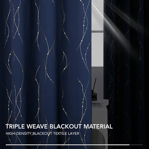 Miniatura 5 de Deconovo - Cortinas blackout con patrón de constelación, estampado metálico, ojales y bloqueo de luz para ventana de sala, 2 paneles
