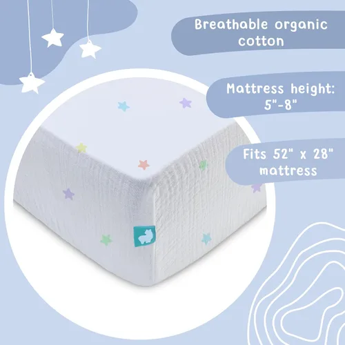 Miniatura 4 de Hugs & Llamas Sábana bajera ajustable de muselina de algodón 100% orgánico Sábanas de cuna premium para niños y niñas Sábanas orgánicas
