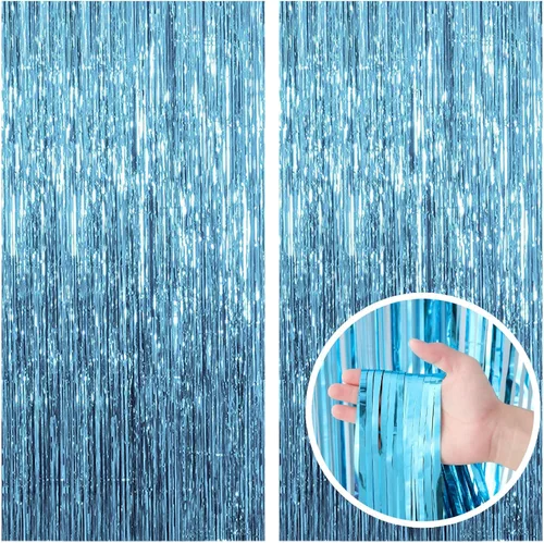 Miniatura 14 de Paquete de 2 cortinas de serpentinas negras para fiestas, telón de fondo de flecos de oropel de papel de aluminio, decoraciones para fiestas