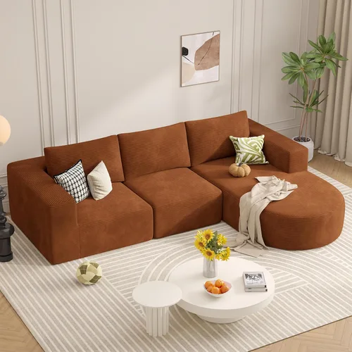 Miniatura 14 de Sofá modular con diván en forma de L, sofá cama moderno seccional Cloud con asiento profundo, sofás de compresión de esponja, no requiere montaje
