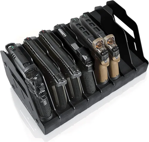 Miniatura 9 de Estante para pistolas, organizador de accesorios para pistolas, organizador seguro para pistolas con almacenamiento de espuma suave Negro 6 ranuras