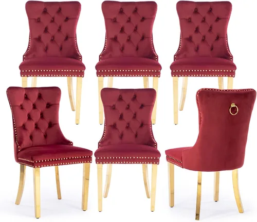 Miniatura 33 de Juego de 2 sillas de comedor tapizadas de terciopelo, sillas laterales de cocina de estilo moderno con ribete de cabeza de clavo y patas de madera