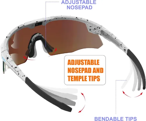 Miniatura 8 de Gafas de sol de béisbol pequeñas envolventes para jóvenes, niños y mujeres, para correr, ciclismo, deportes al aire libre S598 Blanco / Punto / Azul