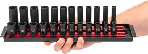 Miniatura 3 de TEKTON - Juego de llaves de impacto de 12 puntas con raíles de 3/8 pulgadas, 24 piezas (8-19 mm) SID91213