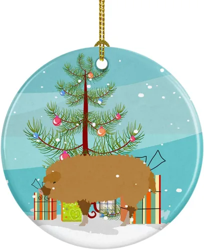 Miniatura 87 de Caroline's Treasures Adorno de cerámica de Navidad pintado o de codorniz chino, decoración colgante de árbol de Navidad verde azulado para el hogar