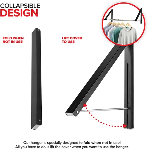 Miniatura 3 de Doble Perchero Plegable para Ropa con Barra Extensible, Perchero Retráctil Montado en Pared para Secador de Ropa, Barra de Secado Colgante, Pequeños